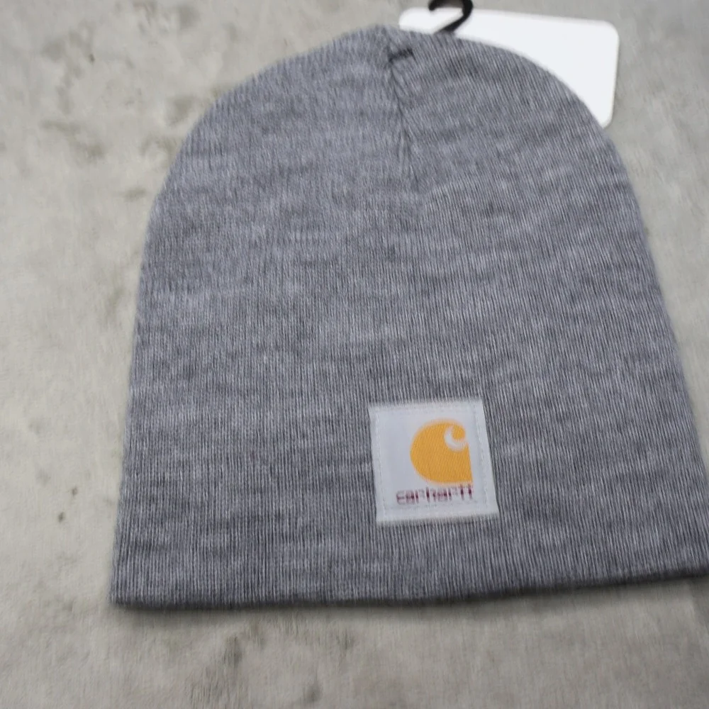 Carhartt Hat Unisex OS Heather‎ Gray Rib-Knit Beanie Acrylic  AH0205-M LOGO NEW